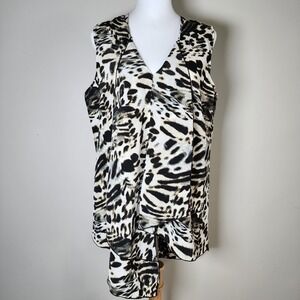 CLIENTELE Shirt Womens Large Animal Print Sleeveless Layered‎ Top Made In Canada